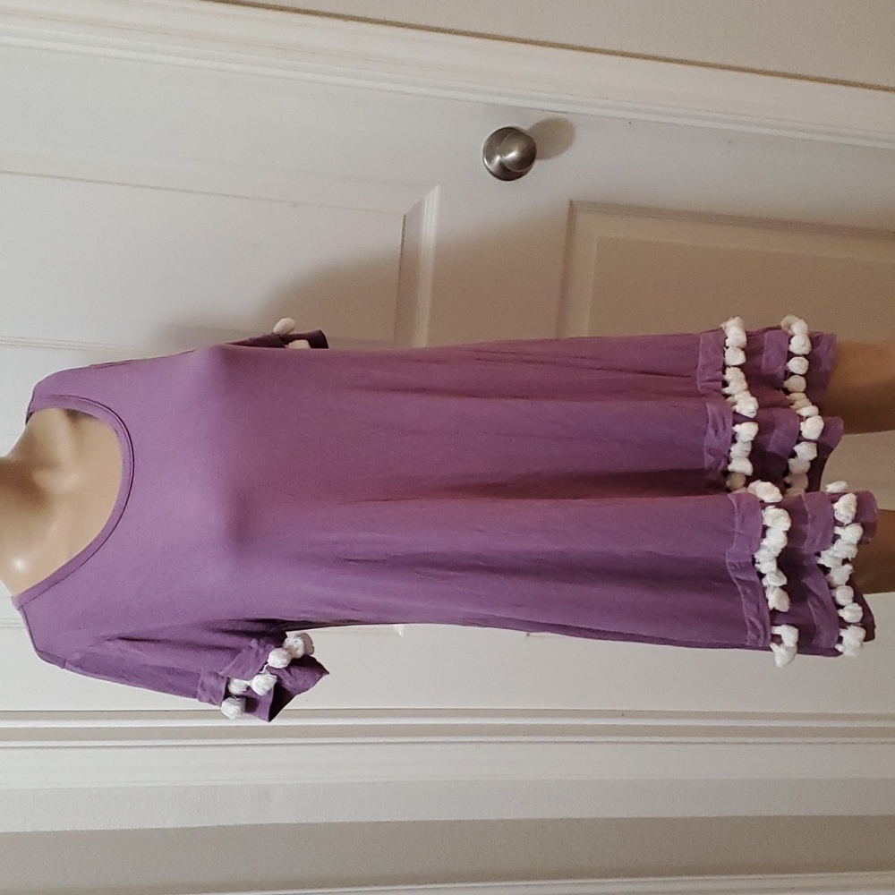 Jodifl S pom pom trim relaxed fit drop sleeve casual fun girly dress